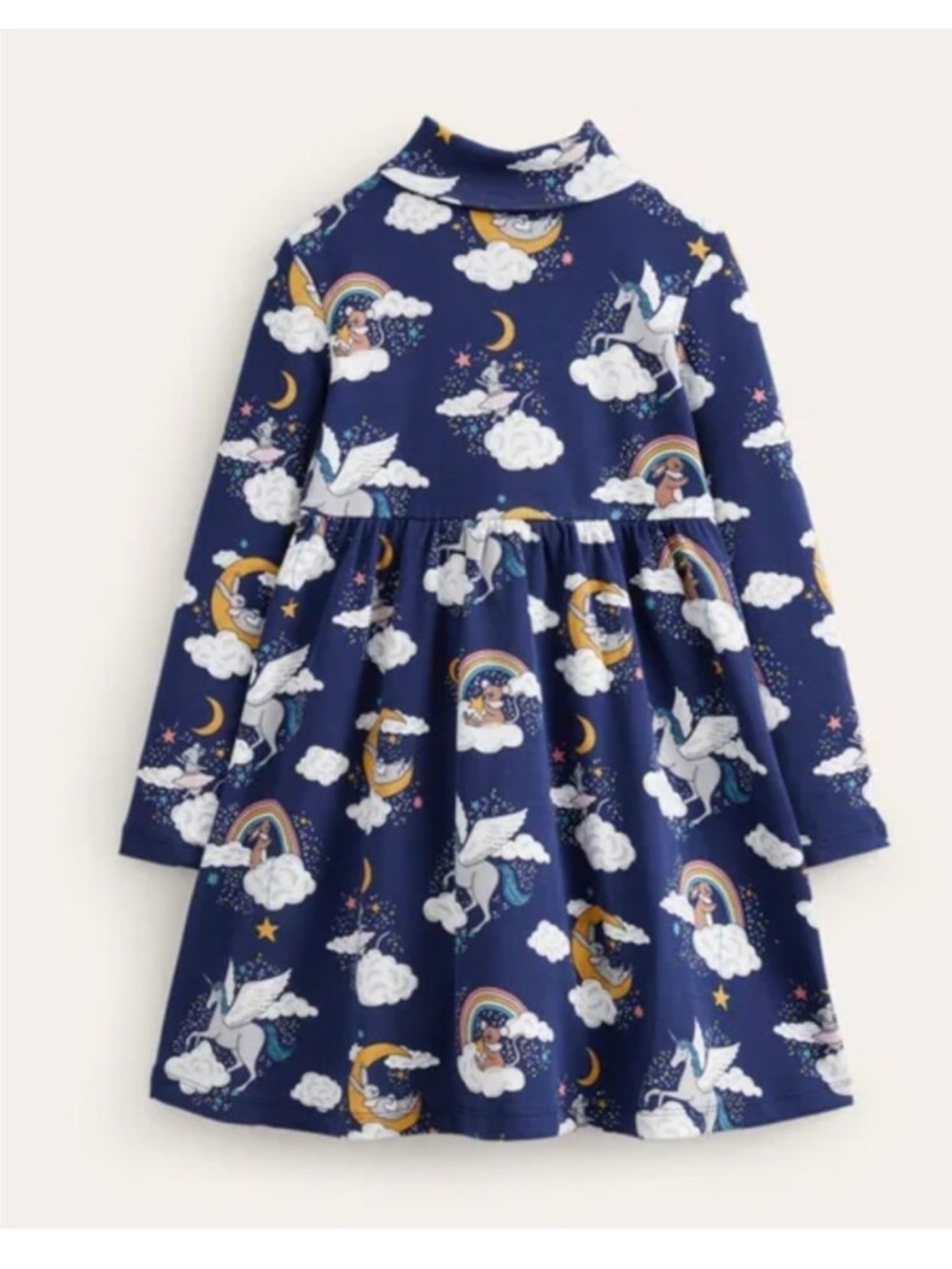 Mini Boden Roll Neck Jersey Dress in College Navy Magical Sky sz 8/9